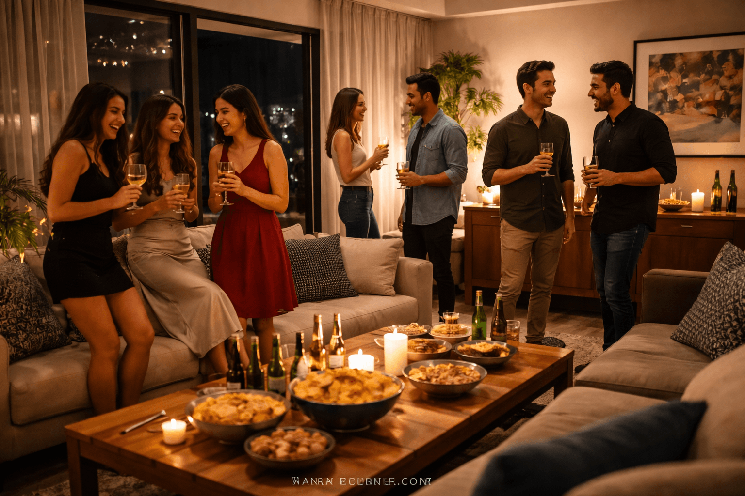 Small group house party celebration in a Mumbai apartment